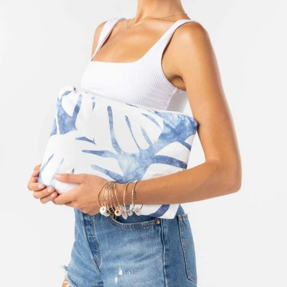 ALOHA Collection Handbags - Aloha Collection Mid Pouch, Monstera, indigo